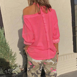 Off the shoulder top and Camo joggers