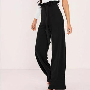 High Wasit Solid Casual Bandage Sashes Long Elegant Loose Pants