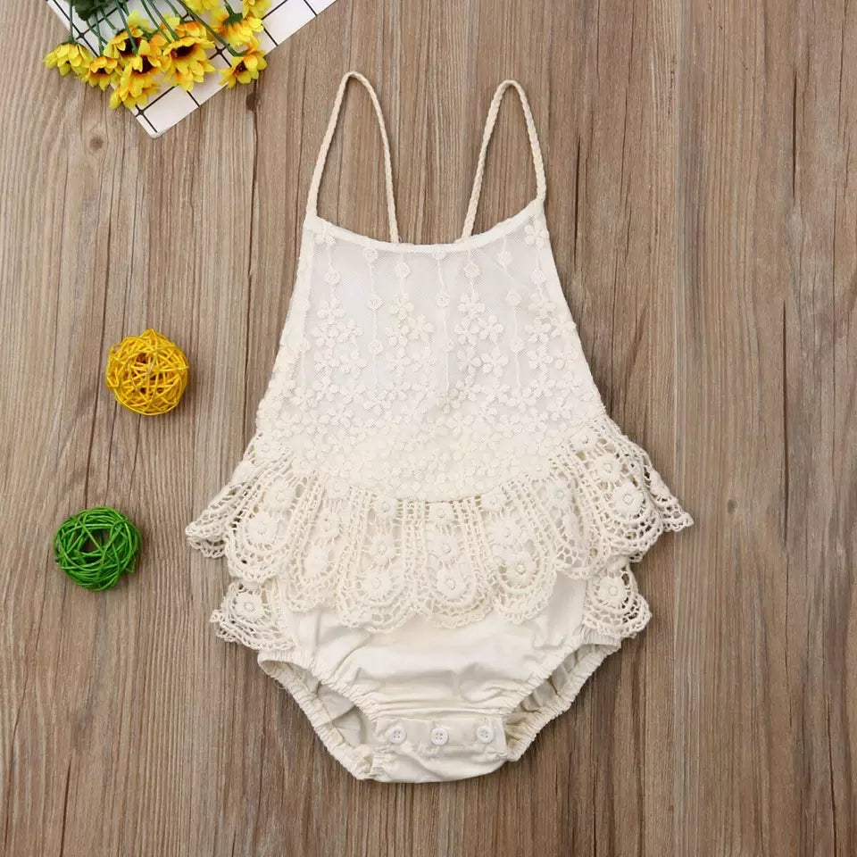 Spaghetti strap lace romper