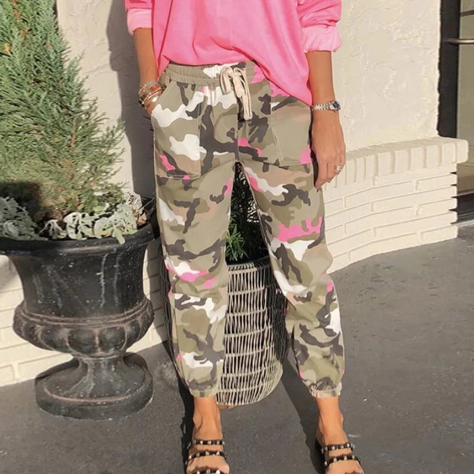 Off the shoulder top and Camo joggers