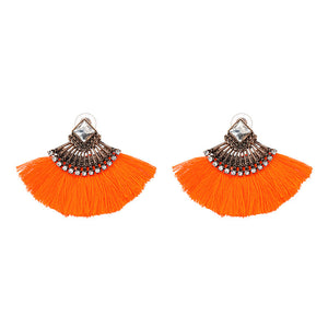 Bohemia Dangle Drop Earrings Women Accessories Fan Shaped Cotton Handmade Tassels Fringed Earrings Ethnic Jewelry