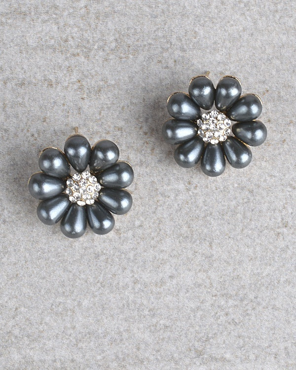 Rhinestone Studded Floral Patterned Earrings