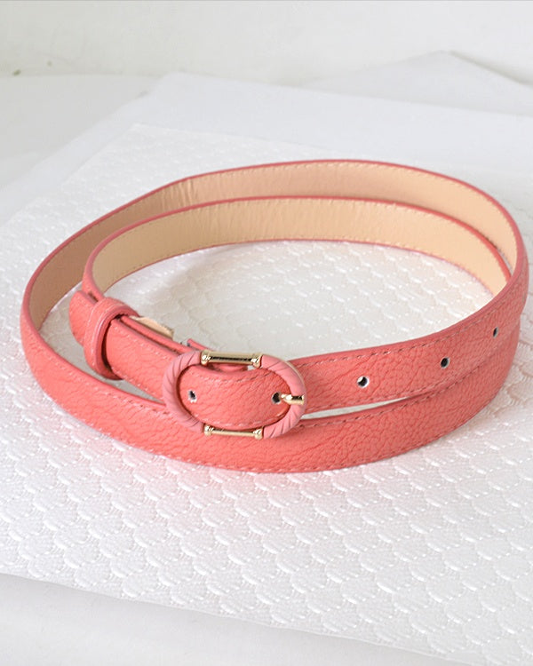 Faux Leather Adjustable Belt with Decorative Oval Buckle