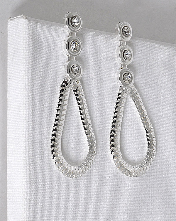 Crystal Studded Tear Drop Shaped Drop Earrings