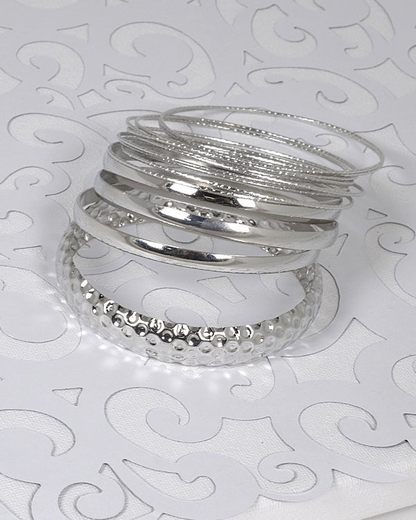 Set of Textured and Solid Bangles