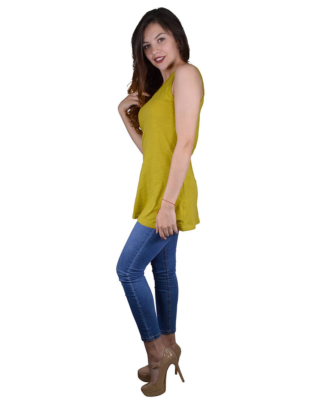 Solid Sleeveless Tunic Top with Stylish Back Design