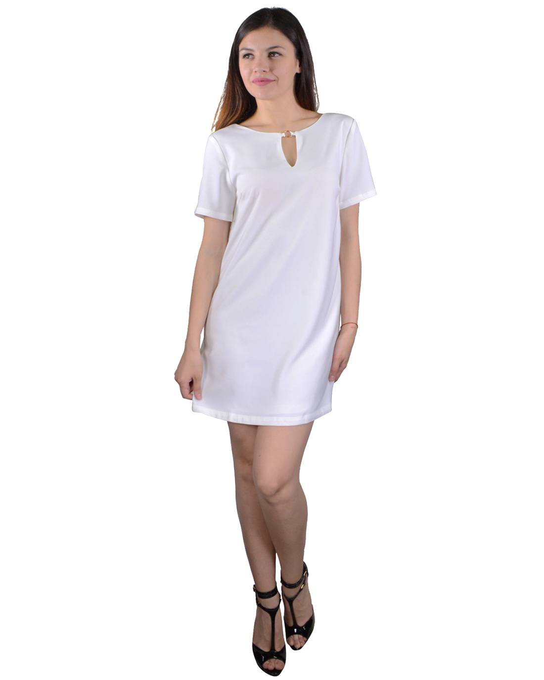 Solid Keyhole Neckline Short Dress