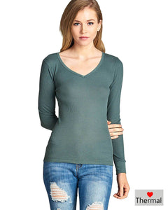 V neckline ribbed top