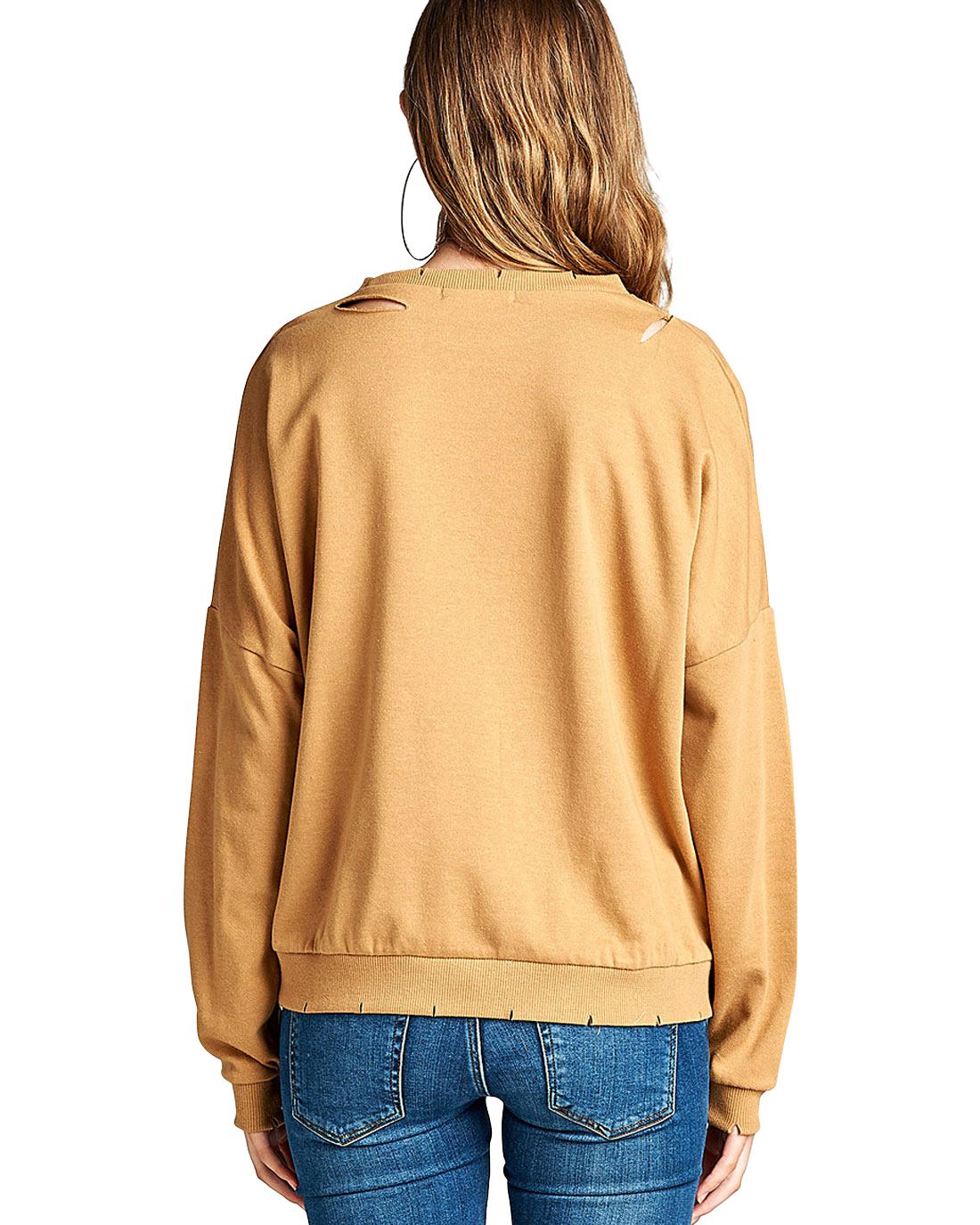Dropped shoulders distressed cutout design sweatshirt