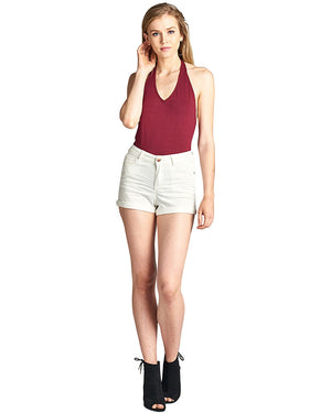 Halter neckline fitted silhouette knit bodysuit