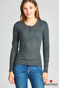 Long sleeves round neck henley top