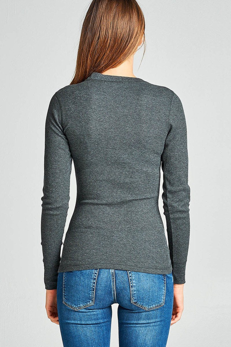 Long sleeves round neck henley top