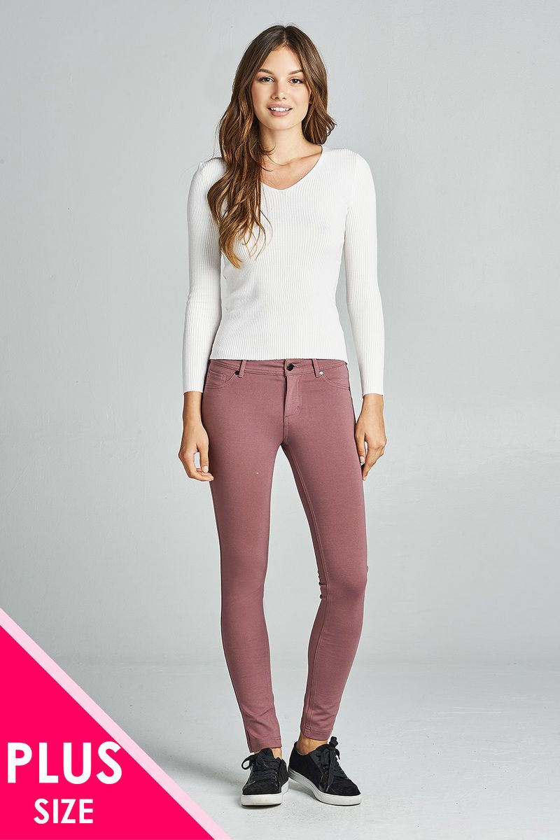 Ladies fashion plus size 5-pockets shape skinny ponte pants