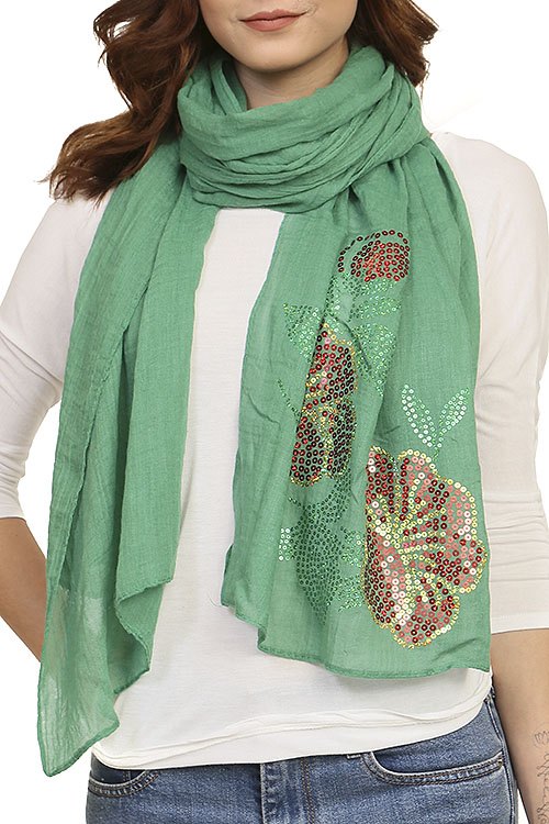 Ladies fashion sequined flower pattern scarf