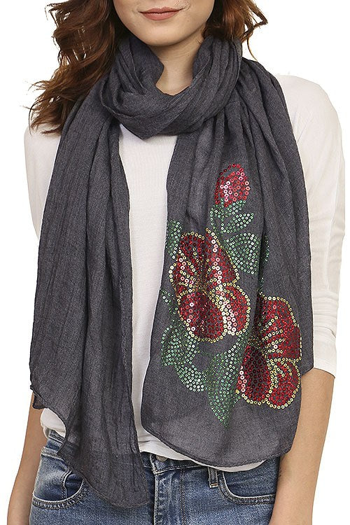 Ladies fashion sequined flower pattern scarf
