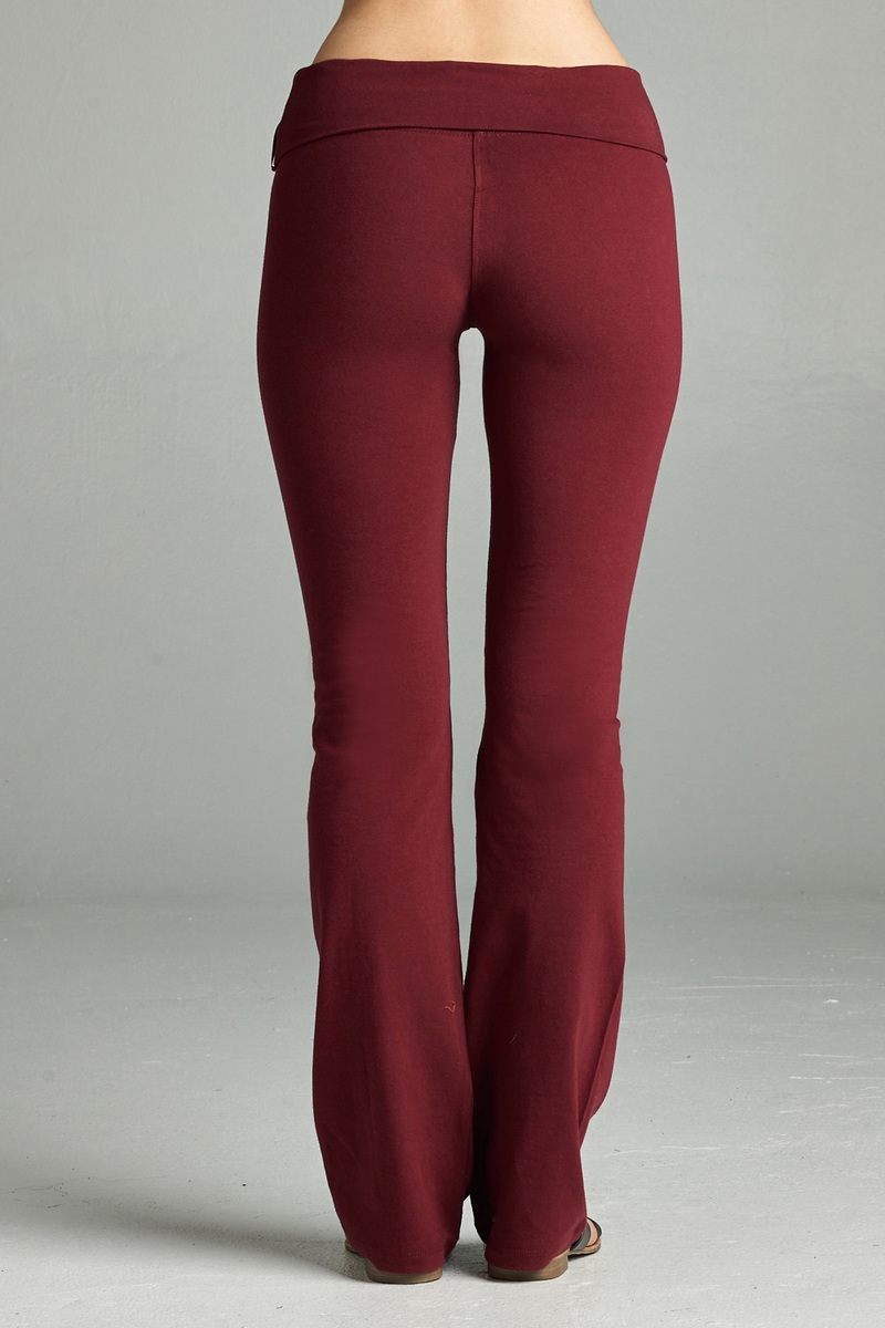 Ladies fashion plus size full length leggings with flare bottom detail and fold over waist