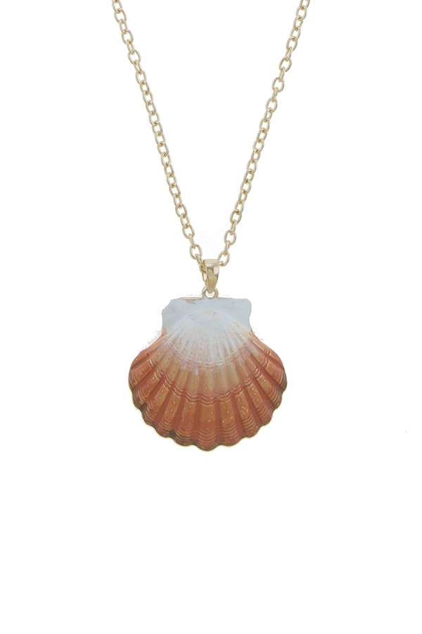 Coral color shell pendant necklace