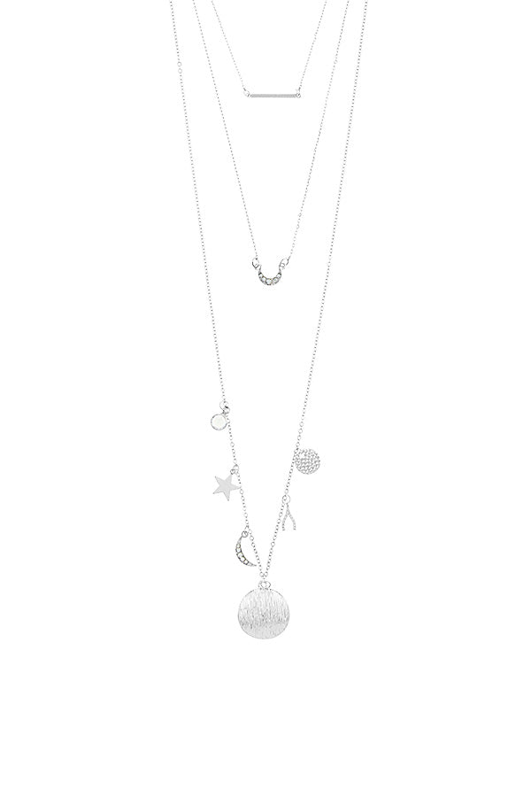 Star and moon theme three layer necklace