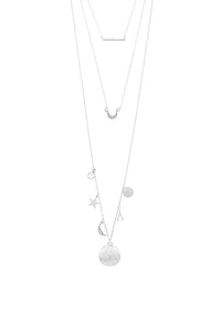 Star and moon theme three layer necklace