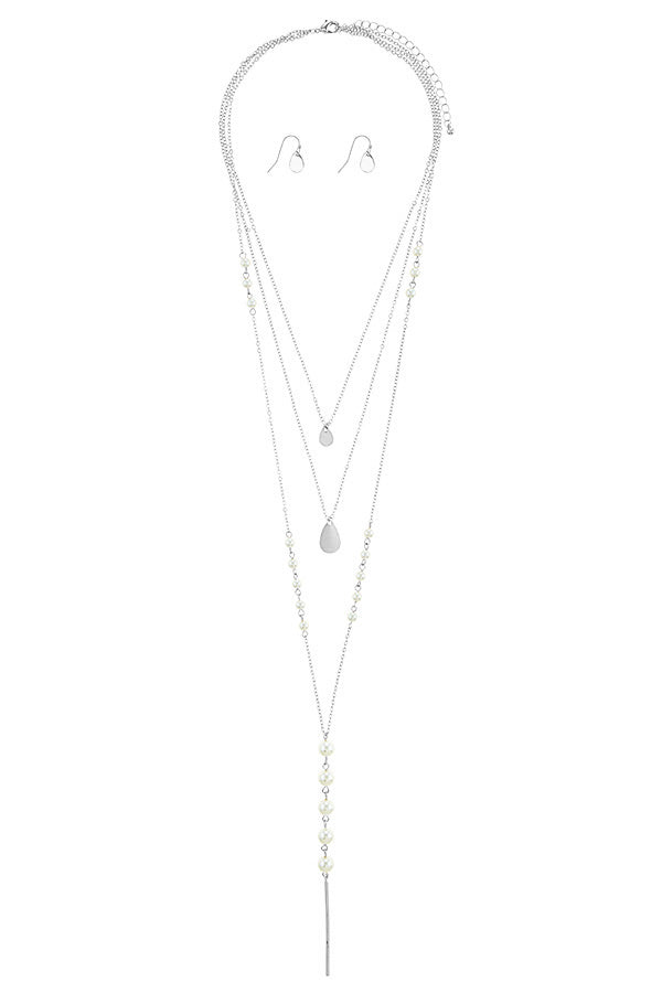 Linear bar accent faux pearl layer necklace set