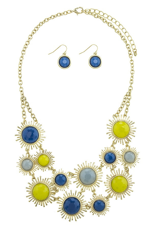Faux gem sunburst link necklace set