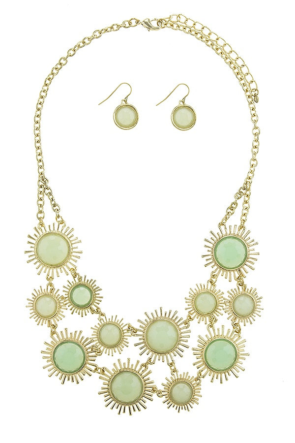 Faux gem sunburst link necklace set