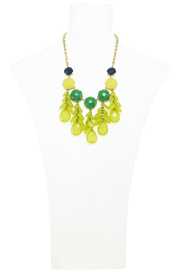 Colorful faux gem flower bib necklace set
