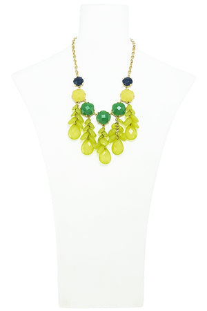 Colorful faux gem flower bib necklace set