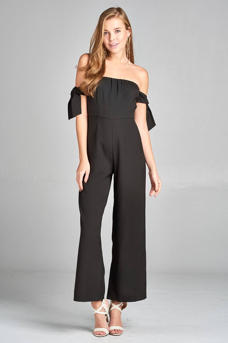Ladies fashion tube line w/self bow tie sleeve woven jumpsuit