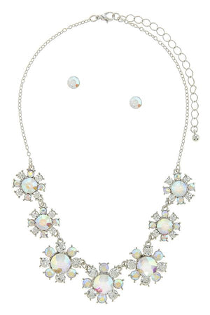Faux gem daisy flower statement necklace set