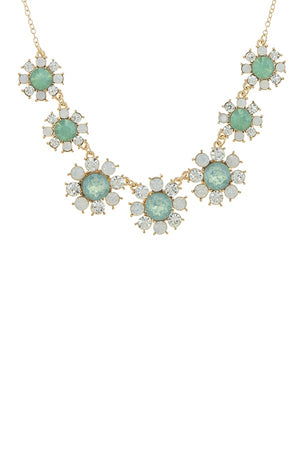 Faux gem daisy flower statement necklace set
