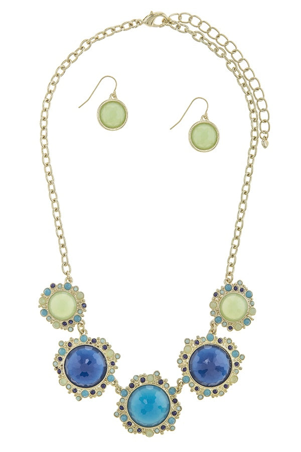 Colorful round faux gem statement necklace set