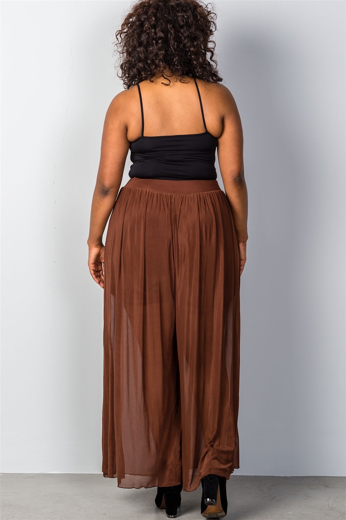 Ladies fashion plus size brown sheer elastic plus size pants