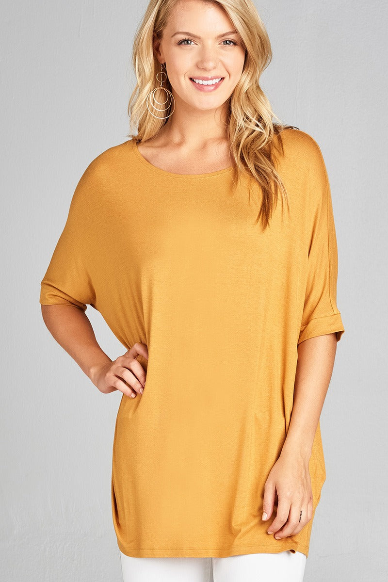 Ladies fashion elbow sleeve round neck rayon spandex jersey tunic top