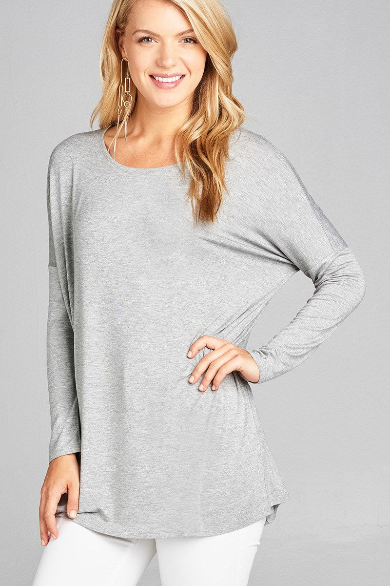 Ladies fashion long sleeve round neck rayon spandex jersey tunic top