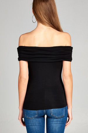 Ladies fashion fold over off the shoulder rayon spandex jersey top