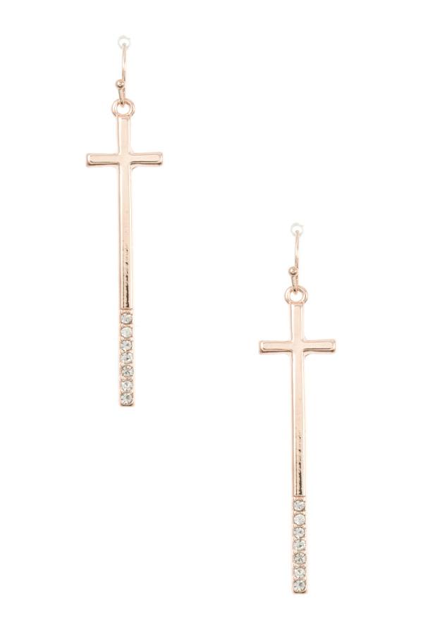 Gem pave oblong cross dangle earring