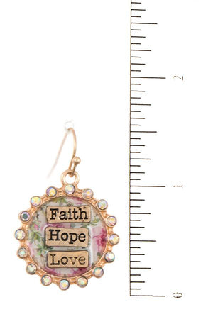 Faith hop love rhinestone framed dangle earring