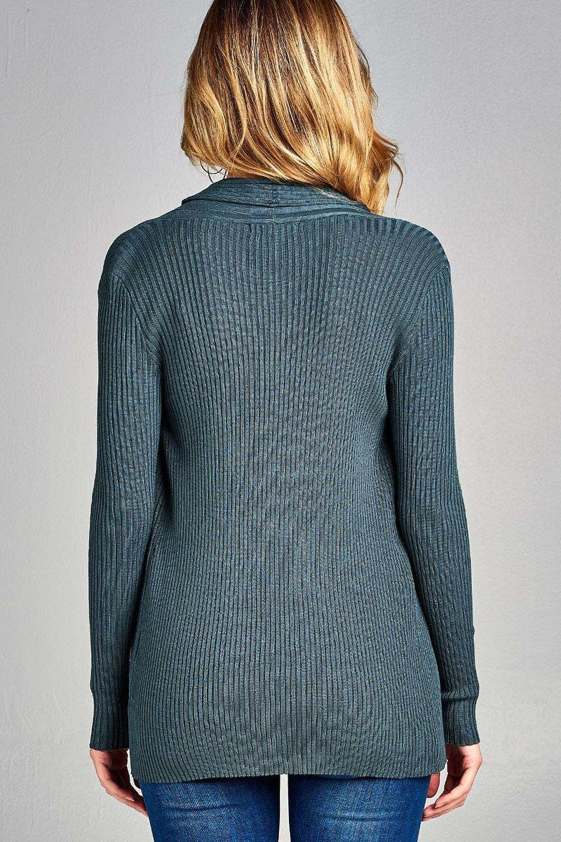Ladies fashion long sleeve open front ribbed knit cardigan