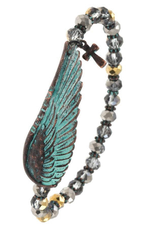 Believe etched wing bead bracelet