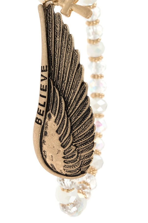 Believe etched wing bead bracelet