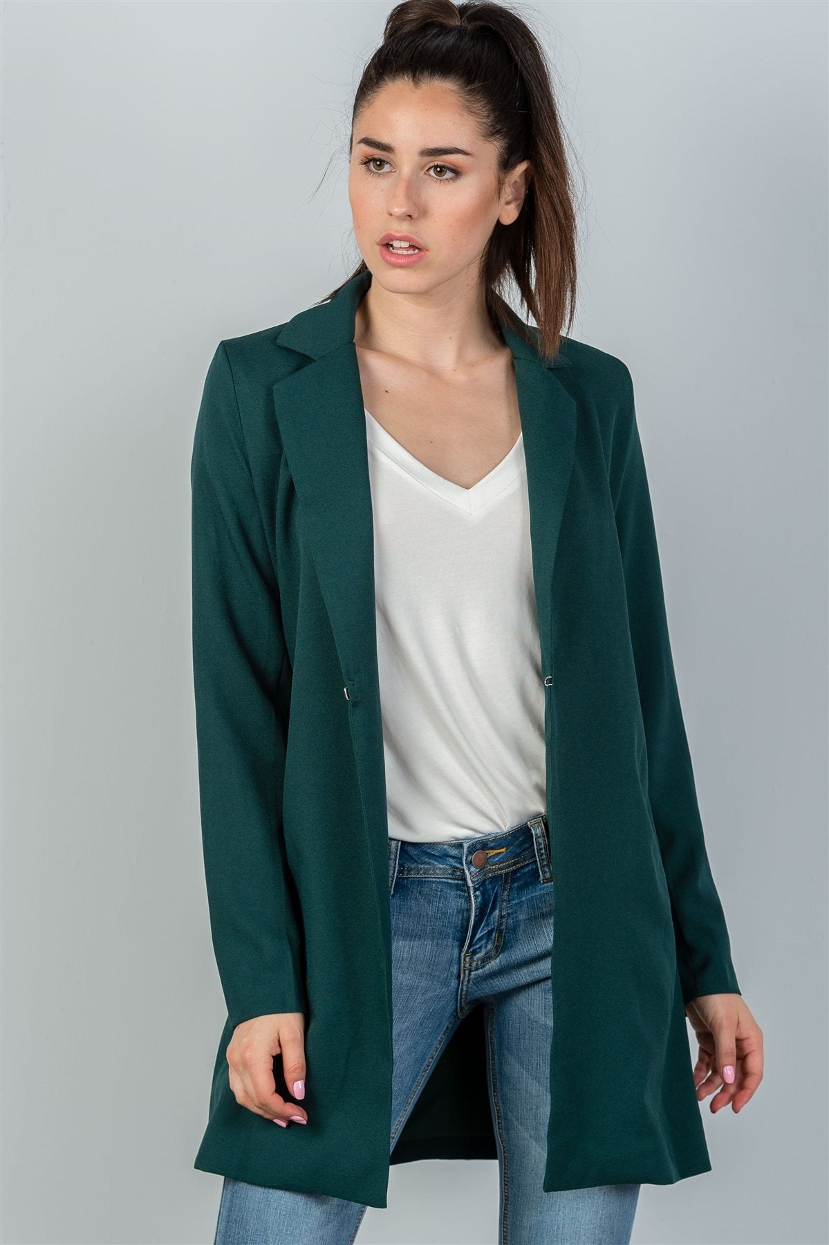 Ladies fashion oversize fit long sleeve open front blazer jacket