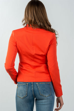 Ladies fashion  coral double button down classic solid blazer