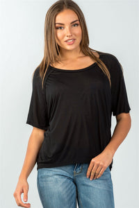 Ladies fashion scoop neckline semi sheer relaxed classic tee