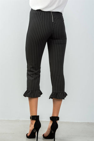 Ladies fashion all over pin stripes ruffle hem high waist culottes pants
