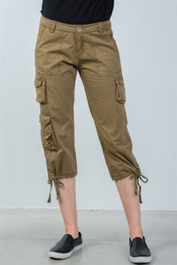 Ladies fashion capri pants with adjustable leg tie