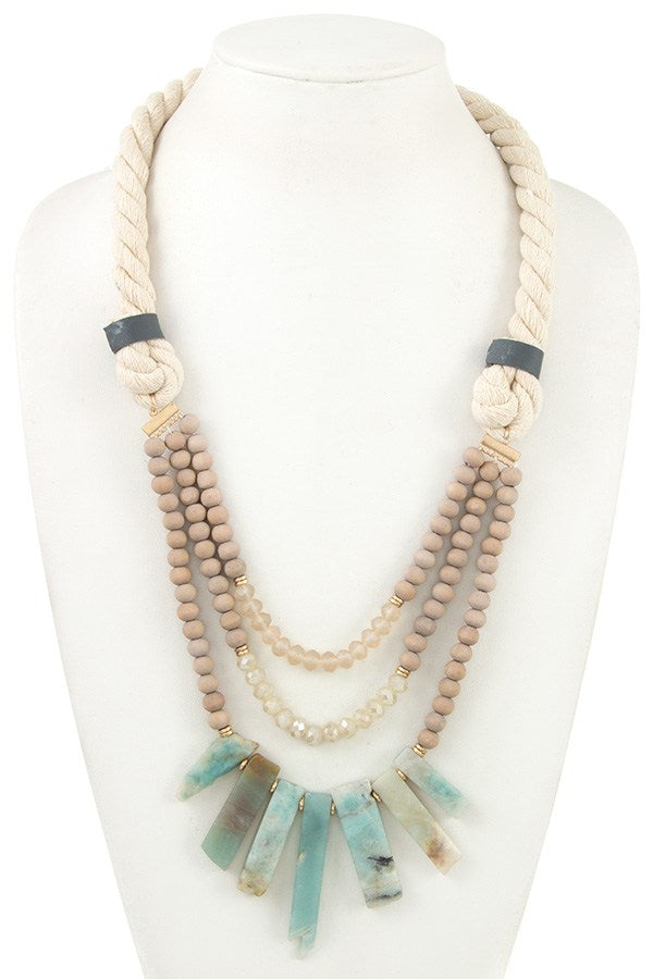 Ladies multi bead fringe semi precious stone rope necklace