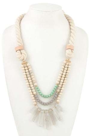 Ladies multi bead fringe semi precious stone rope necklace