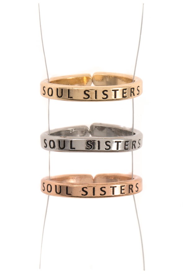 Ladies engraved soul sisters triple ring set