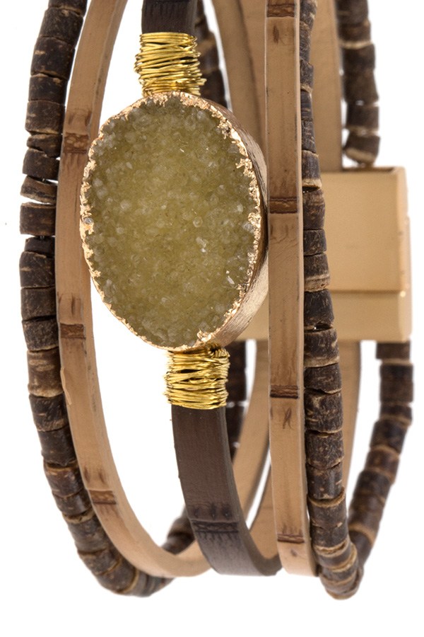 Ladies wood like multi row detaield bracelet